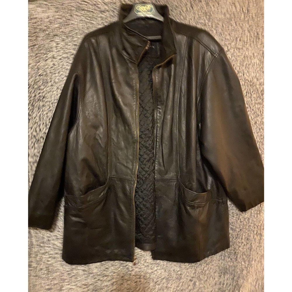 New York by WINLET Coat Black Leather Zip Front Jacket Womens Sz Med M